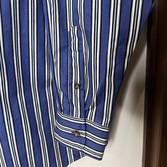 Towncraft Wrinkle Free Men's XL Blue White Stripped Long Sleeve‎ Dress Shirt - Picture 3 of 5